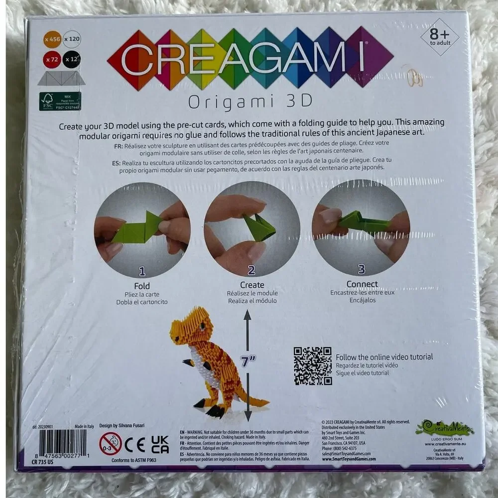 Creagami Origami 3D Paper Sculpture Kit Large TRex Dinosaur 634 Pieces NEW Craft